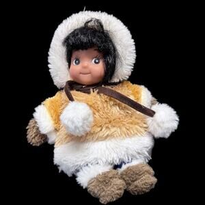 Vtg Kipmik Eskimo Doll Alaska 7 In Small Plush Body Toy Faux Fur